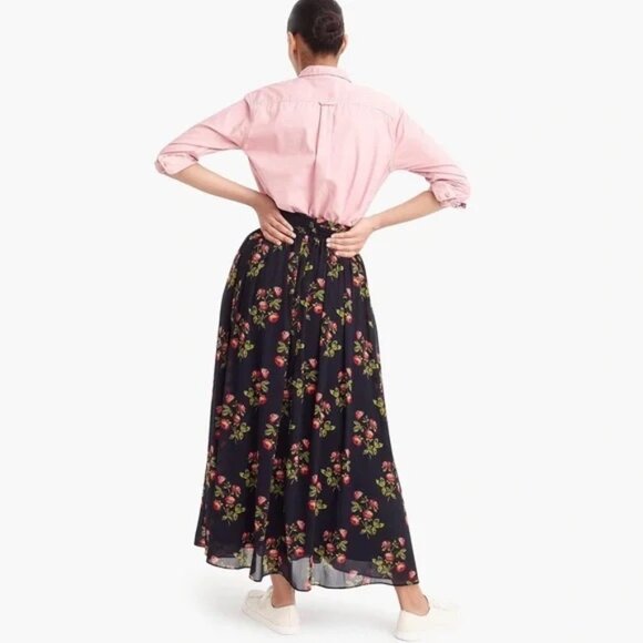 J. Crew | Point Sur Olive Green Floral Maxi Skirt in Crinkle Chiffon Size 0 - Picture 3 of 10